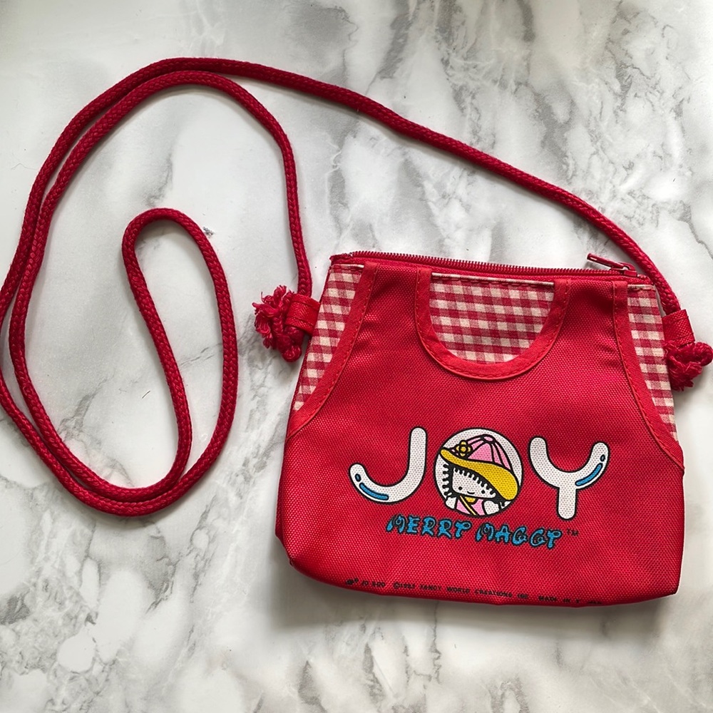 Vintage MERRY MAGGY small red zipper pouch with cord